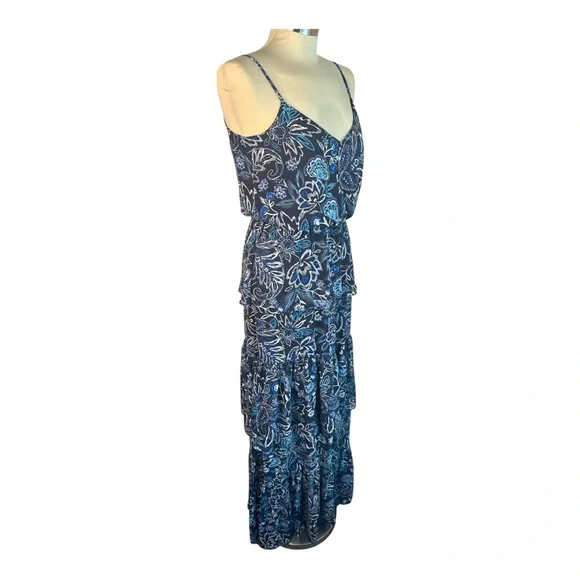 Eliza J Blue Floral Tiered Ruffle  Maxi Dress - Picture 3 of 8